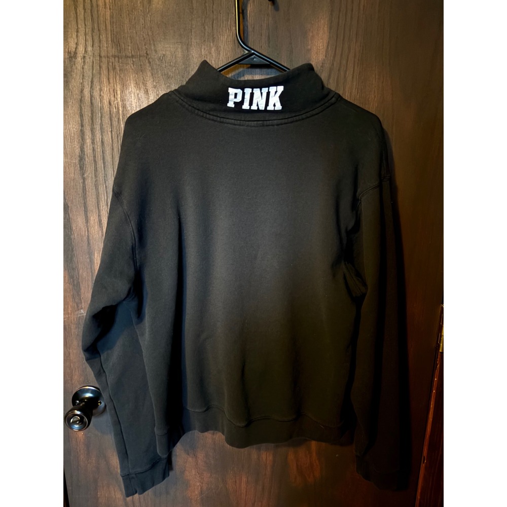Pink Victorias Secret Quarter Zip Sweatshirt Black Love Pink Sleeve Graphic L - Picture 4 of 4